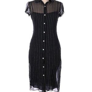 DVF Pinstripe Silk Dress - Sheer Overlay with Silk Slip Underneath